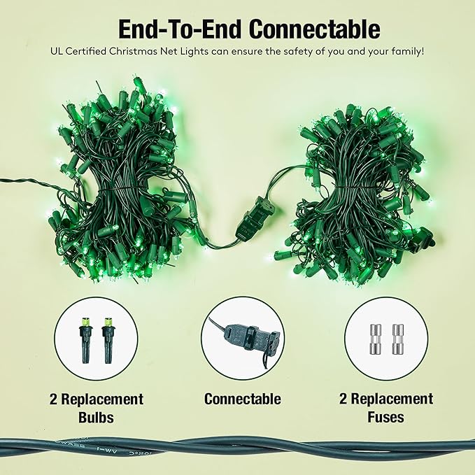 Led Green Christmas Net Lights Outdoor Christmas Bushes Lights 120Led 6ftx5ft Connectable Outdoor Indoor Mesh Net Lighting for Xmas Holiday Garden Lawn Shrubs Trees Bushes Decorations