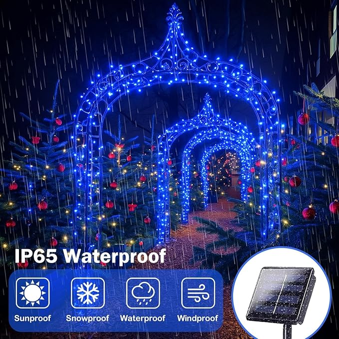 Extra-Long 144FT Solar String Lights for Outside 2 Pack 400LED Solar Fairy Lights Outdoor Waterproof Copper Wire with 8 Modes Solar Twinkle Lights for Tree Garden Party Patio Xmas Decor (Blue)