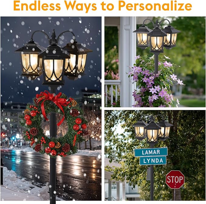 3-Head Solar Lamp Post Light 73 Solar Lights Outdoor Waterproof 60Lm 3000K Pathway Lights for Garden Lawn Yard