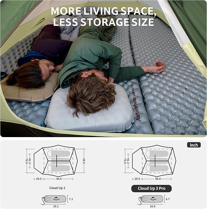 Naturehike Cloud Up 3 Person Backpacking Tent with Footprint - 3 Season Free Standing Lightweight 3 Person Camping Tent | with Footprint Free Standing Dome Camping Hiking Waterproof