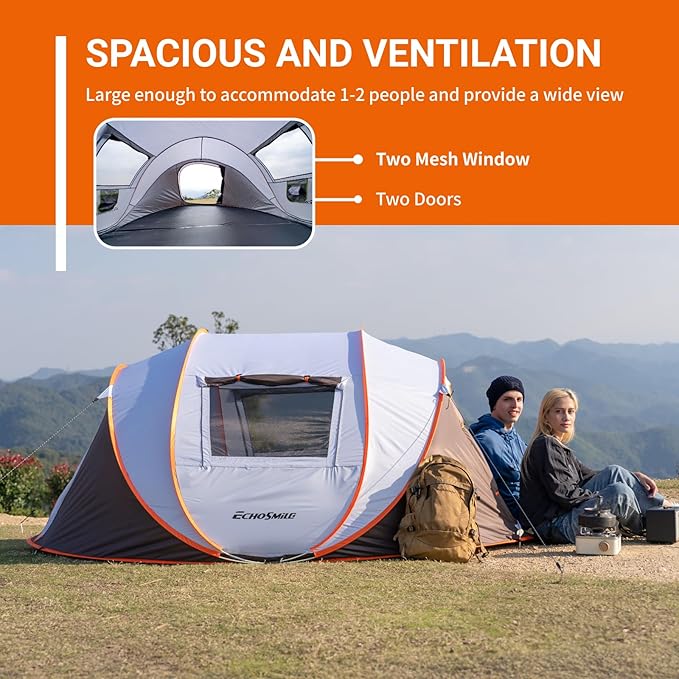 EchoSmile Instant Pop Up Camping Tent 2/4/6 Person Easy Setup Tent Water Resistant Dome Portable with Carry Bag