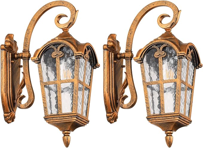 17.1 H Gold Outdoor Wall Lights - Waterproof &amp Anti-Rust Aluminum Porch Light Wall Mount Hammered Exterior Lighting Fixtures Outside Wall Lantern for Patio Doorway Garden 2 Pack