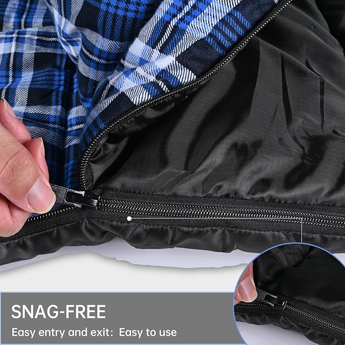 Double Sleeping Bag Cotton Flannel for Camping Backpacking Or Hiking. Queen Size 2 Person Waterproof Sleeping Bag for Adults Or Teens. Lightweight with Compression Sack