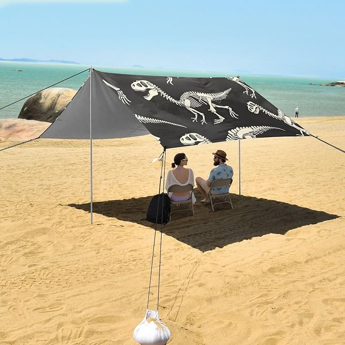 Dinosaur Skeleton Camping Sun Shelter Beach Tent Portable Beach Sun Shade Outdoor Canopy for Camping Trips Fishing Picnic