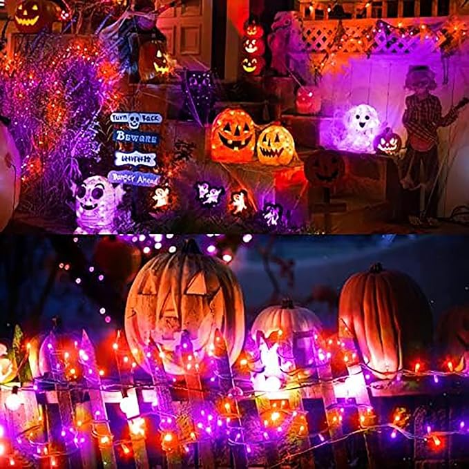 New Upgraded Orange and Purple Solar Halloween Lights 19 Modes 2 Pack Total 144FT 400 LED Solar String Lights Outdoor Waterproof Solar &amp USB Rechargeable for Halloween Decorations Orange &amp P