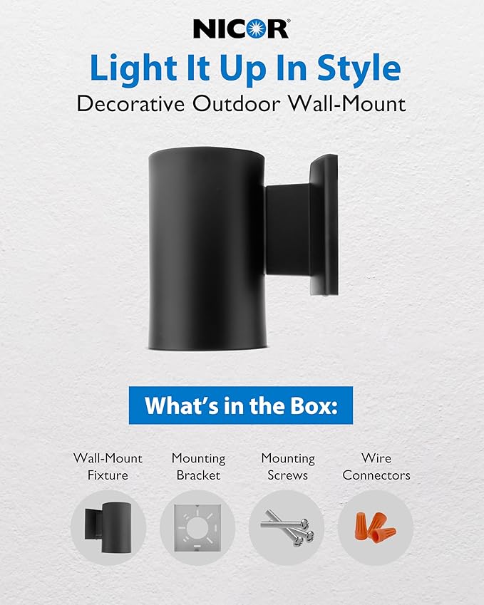 NICOR Lighting 7 inch Decorative Black Wall Mount Down Light (50101BK)
