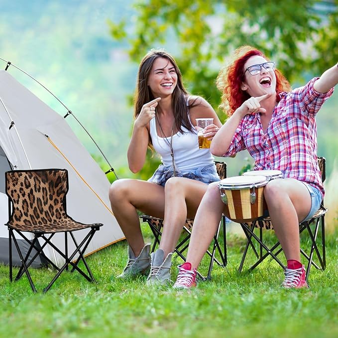 Qilmy Fashionable Leopard Print Portable Camping ChairsOutdoor Collapsible Chair Sports Garden Beach FishingSupports up to 250lbs534