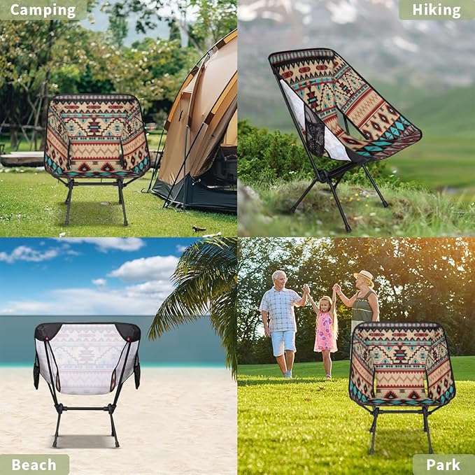 Ethnic Tribe Aztec Pattern Camping Chair Lightweight Portable Chairs for Adults Easy Installation Outdoor Foldable Camping Chair for Camping Fishing Hiking Picnic Beach