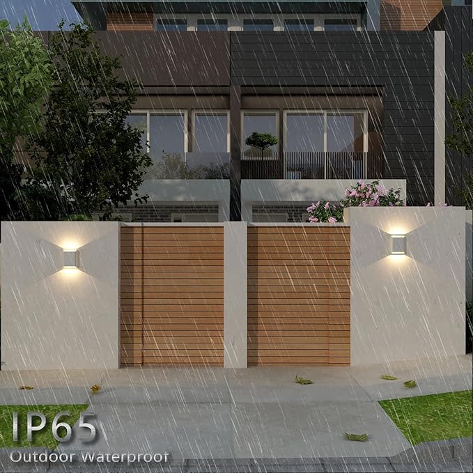 LED Wall Lights Outdoor Wall Sconces Dimmable 15.5W IP65 Waterproof Porch Lights Up and Down Modern Wall Lamps for Garage Yard 3000K 120-277V CRI 90+ Set of 2 (White)