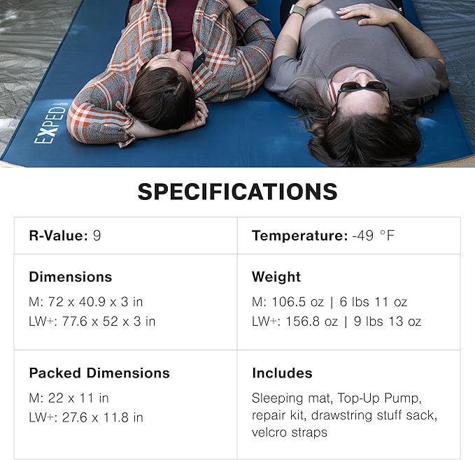 Exped DeepSleep Mat Duo Medium - Self Inflating Firm Car Sleeping Mat 3” Foam Pad Pump Included