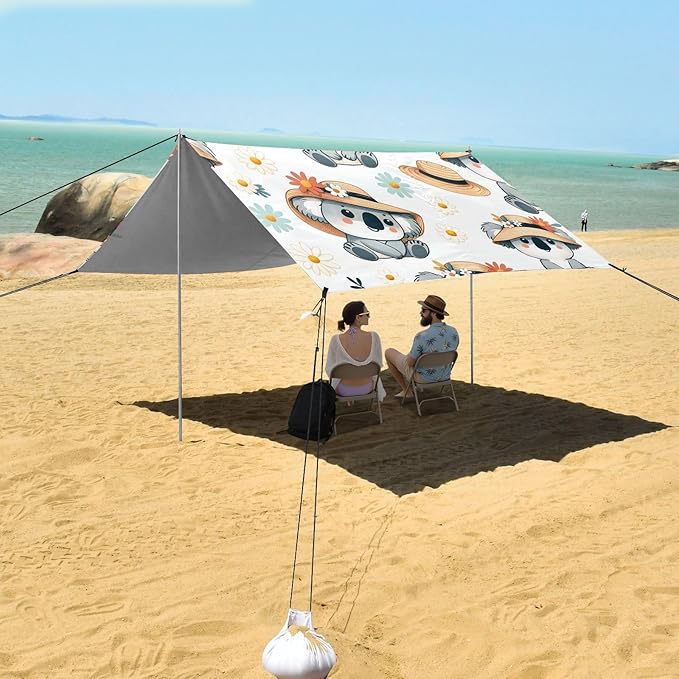 Cute Koala Wearing A Hat Camping Sun Shelter Beach Tent Portable Beach Sun Shade Outdoor Canopy for Camping Trips Fishing Picnic