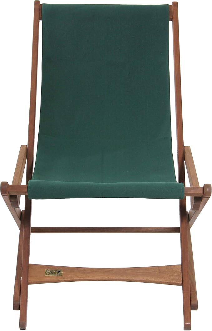 BYER OF MAINE Pangean Glider Chair – Folding Wood &amp Canvas Chair – Portable Outdoor Chair for Porch Patio or Beach in Forest Green