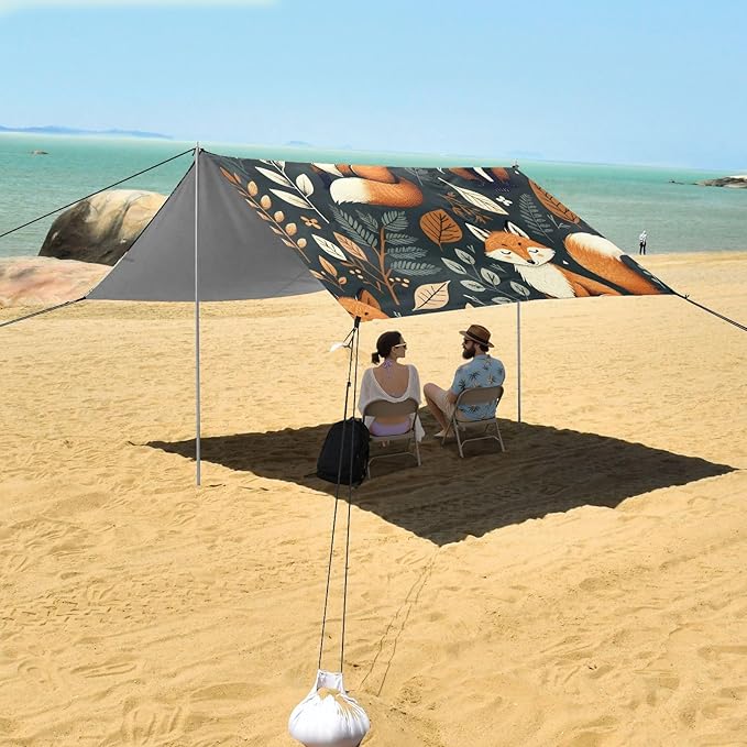 Beach Tent Sun Shelter Foxes with Eyes Closed Lightweight &amp Easy Setup Beach Shade Canopy for Camping Fishing
