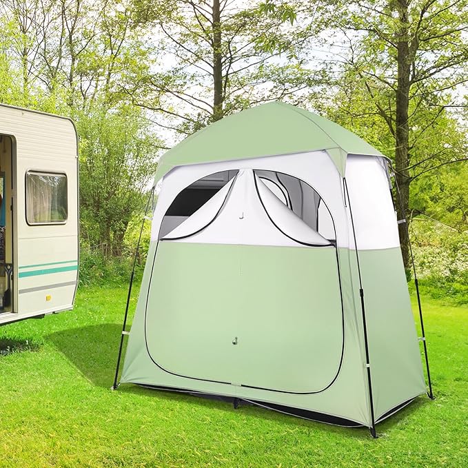 VINGLI 2 Room Shower Tent 7.5 FT Instant Pop Up Shelter with Carrying Bag Privacy Changing Room TentPerfect for Portable Toilet Camping Dressing Outdoor Indoor Easy Set Up