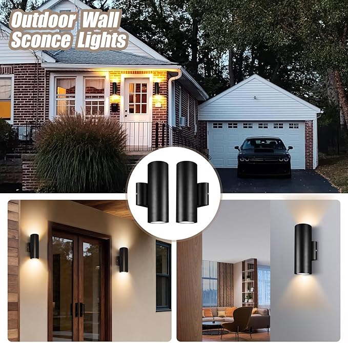 Modern Outdoor Cylinder Wall Lights 10.24 Porch Light 2700K Warm White Up Down Lights Matte Black Waterproof Wall Sconce Aluminum Exterior Light Fixture Wall Mount