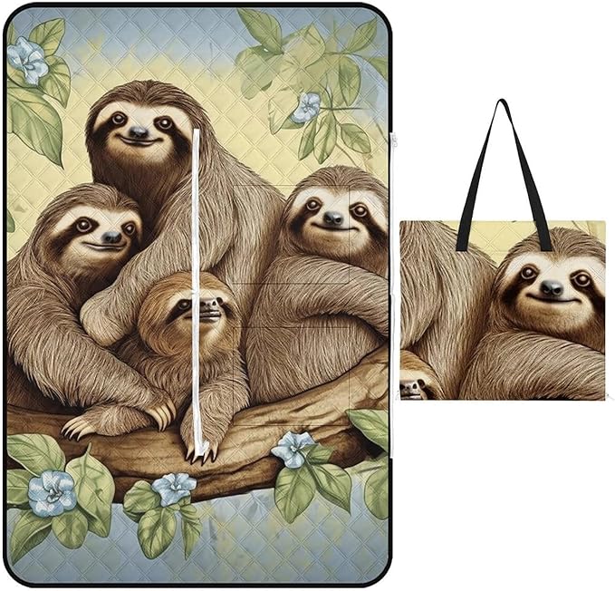 Zipper Sloth Family Style Picnic Mat Suitable for Travel Camping Park Or Home Use