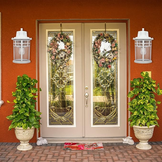 Darkaway Large Outdoor Porch Lights Wall Mount 15inch Outdoor Wall Sconces with Seeded Glass Waterproof Exterior Lights for Patio Yard House Hallway Doorway Garage(Large White)