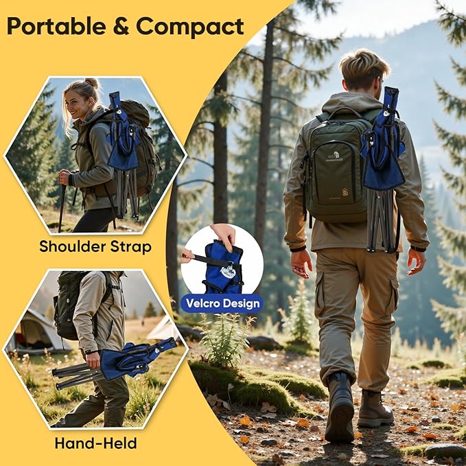Northroad 2 Pack Tripod Camping Chairs Portable 3 Legged Folding Tripod Stool Seat with Backrest Small Compact Lightweight Tripod Chair for Adults Fishing Hunting