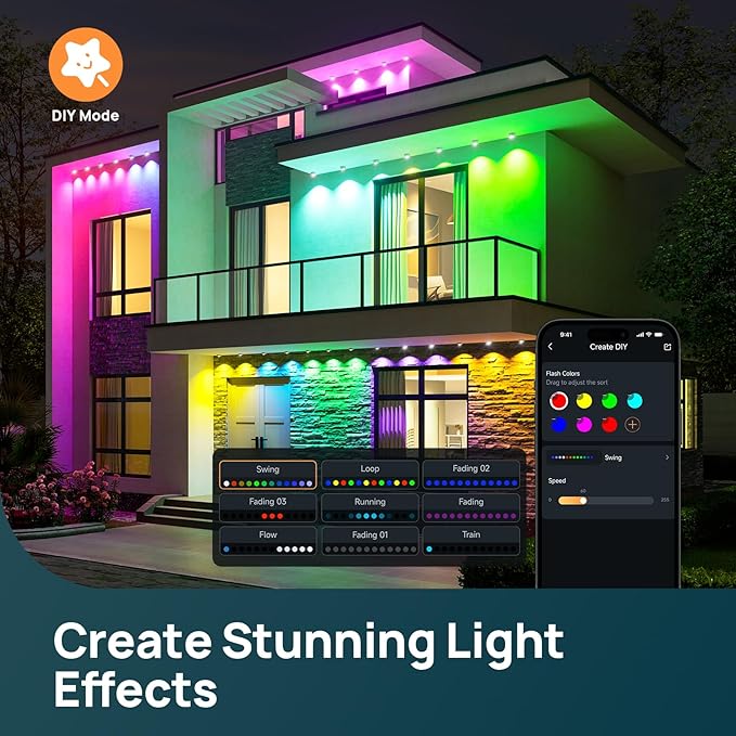 Linkind Permanent Outdoor Lights HP5Smart AI RGBTW 150ft Christmas Lights 85 Scenes Modes for Daily Holiday Christmas DecorationsIP67 Waterproof Compatible with AlexaGoogle Assistant