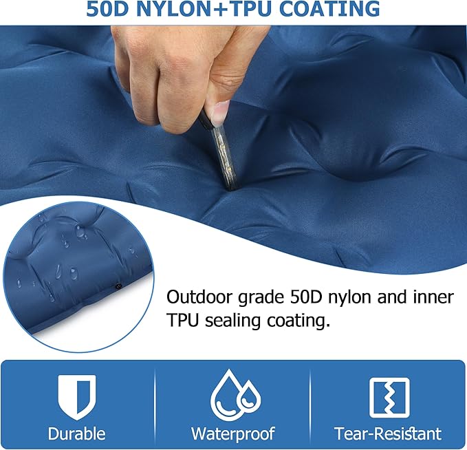 5.1 Thick Double Sleeping Pad with Foot Pump &amp Pillow 77.5x53.9 2-Person Air Mattress for Camping Ultralight &amp Compact for Backpacking Hiking Car Travel Navy Blue