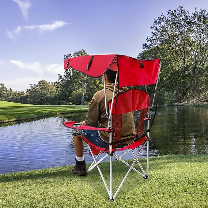 Portable Folding Camping Chair - Lightweight Durable Outdoor Chair for Camping Fishing Beach Lawn and More - Comfortable Folding Chairs for Outside Activities (RED)
