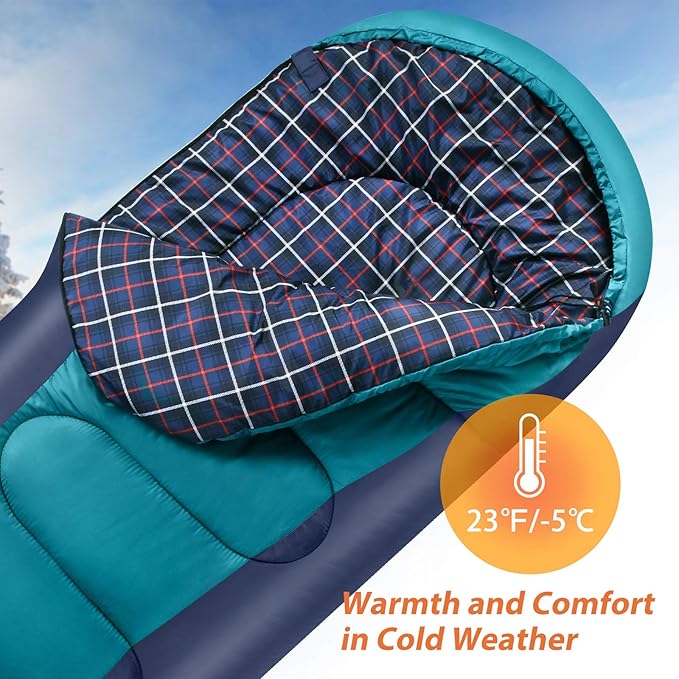 Flannel Sleeping Bag Lightweight Portable Waterproof 3-4 Seasons Warm Cold Weather Sleeping Bag for Adults &amp Kids - Indoor &amp Outdoor: Camping Backpacking Hiking