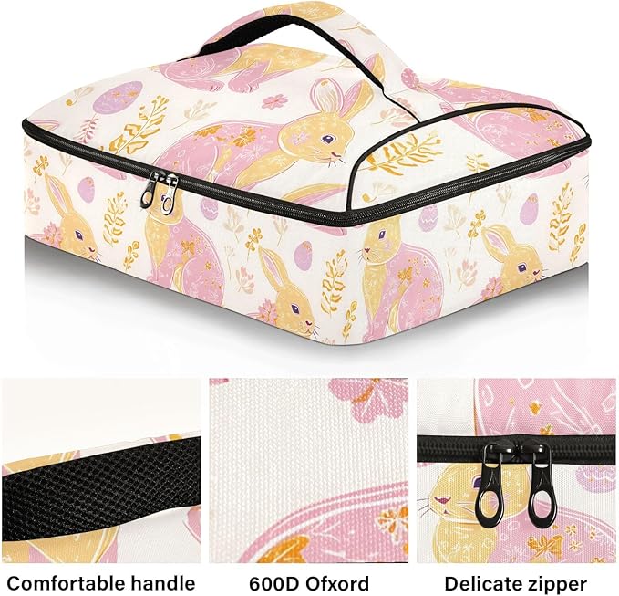 Casserole Carrier Pattern Print Cute RabbitInsulated Casserole Carrier for Hot or Cold Food Thermal Lunch Tote for Potluck Parties Picnic Beach Fits 9 x 13 Inches Baking Dish