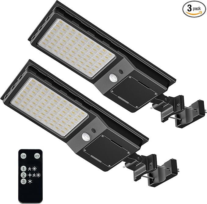 Outdoor Solar Wall LED Street Lights - 6500K Solar Outside Dusk to Dawn IP65 Waterproof Lights Solar Powered with Motion Sensor and Remote Control for Wall Porch Barn Patio Garage-2 Pack