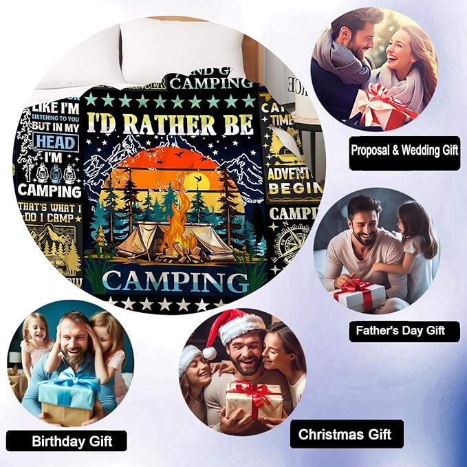 Camping Blanket Gift for Men or WomanCamping Stuff Camping Lovers thorw Blankets for Camper OutdoorGifts for Campers on Birthday Christmas Thanksgiving 80x60