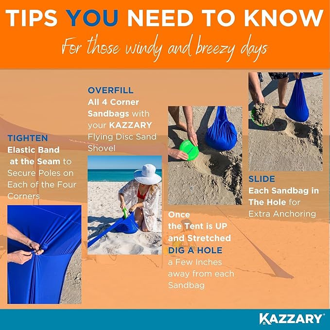 Beach Tent UPF50+ Sun Shade Canopy with Sandbags 4 Stability Poles Ground Pegs Flying Disc Sand Shovel Lightweight Sunshade Shelter 7ft Tall for Outdoor Trips Camping and Sports