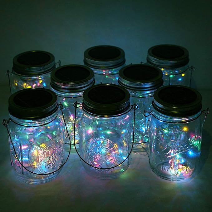 30LED Solar Mason Jar Lights 8 Pack Jar Lid String Lights (No Jars) Waterproof Fairy Firefly Light for Garden Patio Outdoor Yard Lawn Decor(Multicolor)