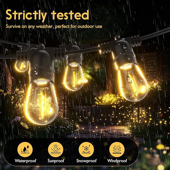 Outdoor String LED Patio Lights - 100Ft 30M Outside Waterproof Light with Remote Dimmable S14 Shatterproof Bulb Connectable Hanging Outdoor Electric Lighting for Backyard Yard Gazebo Porch Party