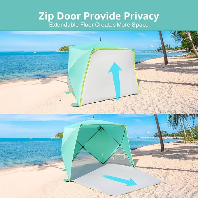 Old Bahama Bay Pop Up Beach Tent Portable Shade Sun Shelter UPF50+ UV Protection for 4 Person Extendable Floor for Fishing Hiking Camping Waterproof Windproof（Mint Green