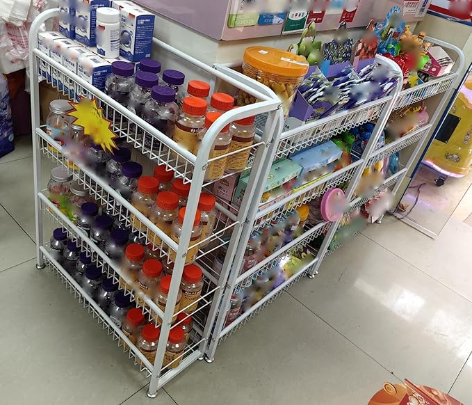 Snack Rack Stand 4-Tier Retail Display Rolling Snack Cart Organizer for Candy/Spice Supermarket Snack Organizer for Desk/Kitchen Black-W-60cm(23.6 in)
