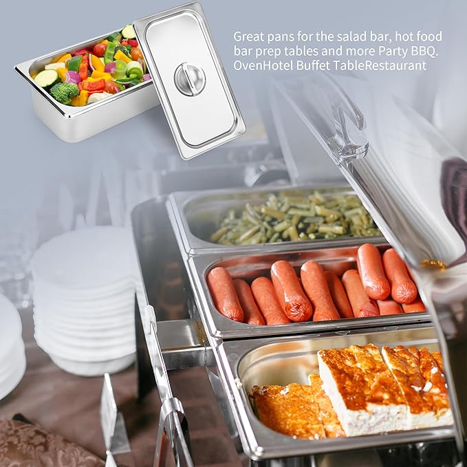 3 Pack 1/3 Size Steam Table Pan with Lid 4 Inch Deep Restaurant Hotel Pan Stainless Steel Steam Containers for Household or Kitchen Use