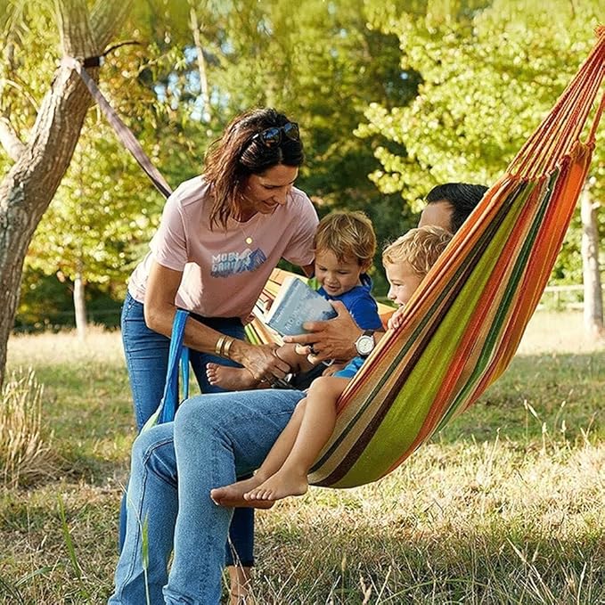 Cotton Brazilian Hammock Soft and Comfortable Single Hammock for Patio Porch Garden Backyard and Camping Breathable Canvas Fabric 220lb Weight Capacity Portable with Carry Bag