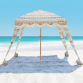 OutdoorMaster Beach Cabana with Fringes Portable 6' x 6' Beach Canopy for Sand Easy Set Up Beach Shelter Included Side Wall UPF 50+ UV Protection Sun Umbrella - for Family &amp Friends