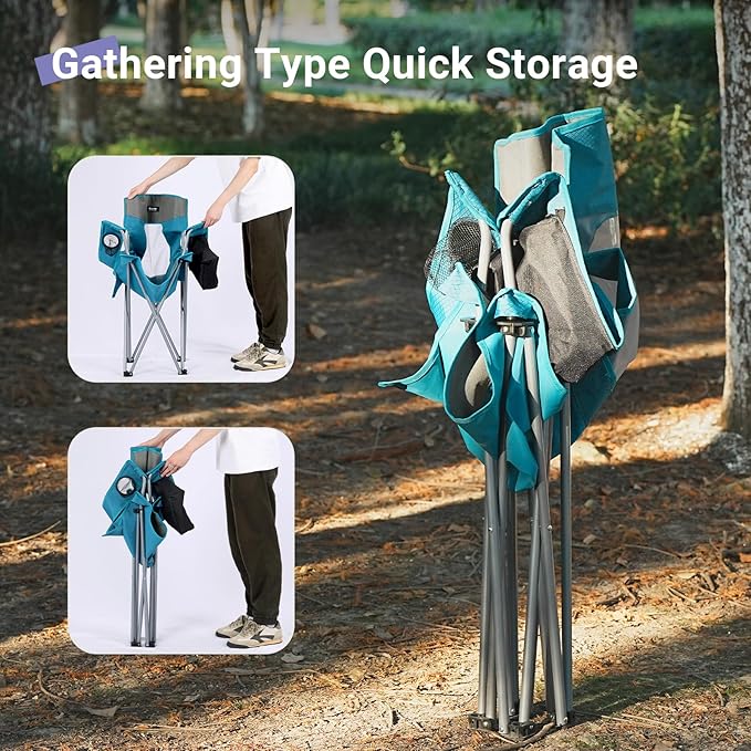 Camping Folding Chair Outdoor Lawn Portable Lightweight Camp Folding Chairs for Adult Outside with Cup Holder Cooler Pouch &amp Side Pocket for Camping Beach Fishing Sports or Tailgating Events