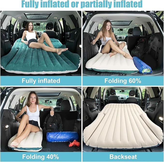 Camping Inflatable Mattress Waterproof Portable Inflatable Bed SUV Car Inflatable Mattress PVC Flocking Double Layer Design with Pump for Fast Inflation