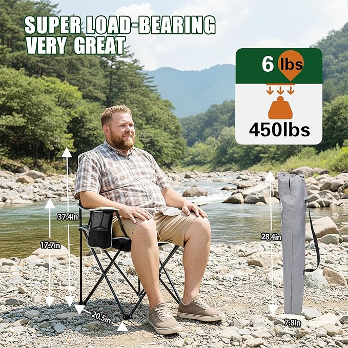 Portable Outdoor Folding Chair with Cup Holder &amp Cooler Bag - Breathable Mesh Wide Armrests Ergonomic Design for Camping Beach Backyard - Includes Storage Bag &amp Bottle Opener (Black/Green/