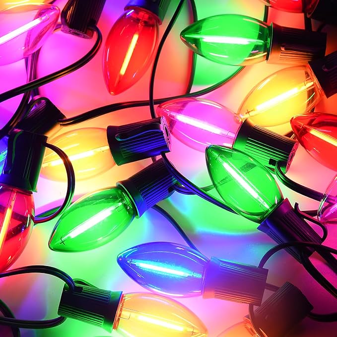 C9 LED Christmas Lights Outdoor Waterproof 25Ft Shatterproof Colored Christmas Lights LED Multicolor C9 Outdoor Christmas Lights for House Christmas Tree Yard Garden Decor 25+1 LED Bulbs 0.6W