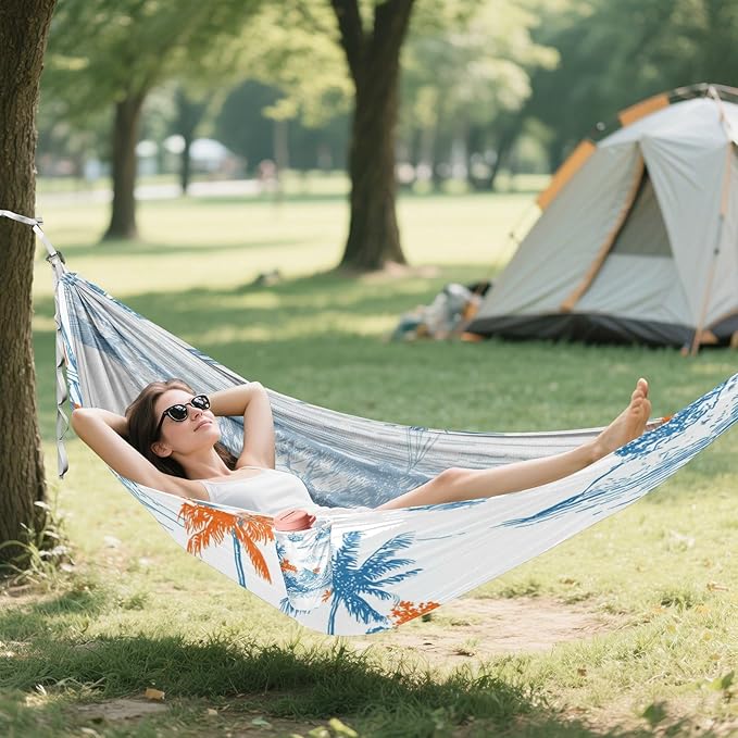 OTVEE Camping Hammock Tropical Island Pattern Portable Hammocks 500lb Upgraded Thickened Durable Single Hammocks with Tree Straps &amp Travel Bag for Camping Outdoor Indoor Patio Backyard