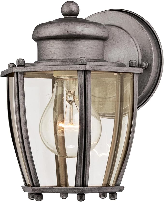 Westinghouse Lighting 6468800 One-Light Antique Silver Finish with Clear Curved Glass Outdoor Wall Fixture