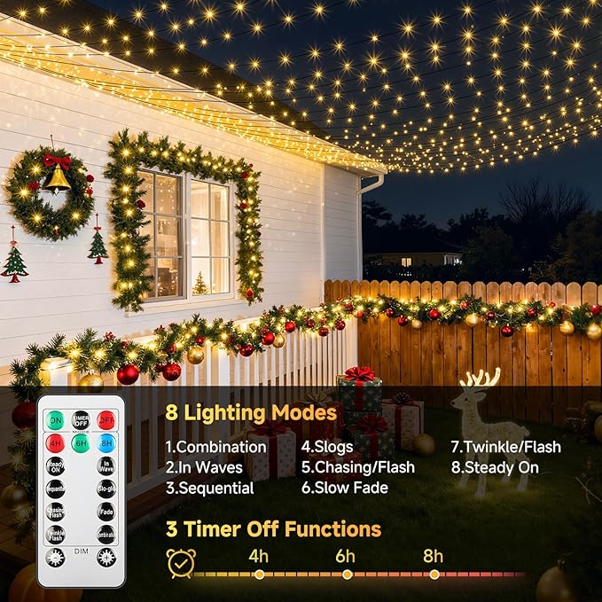 Mlambert 1200 LED Christmas Lights 394FT Outdoor Waterproof Dimmable Fairy Lights with Remote 8 Modes Indoor Lighting for Holiday Décor Warm White