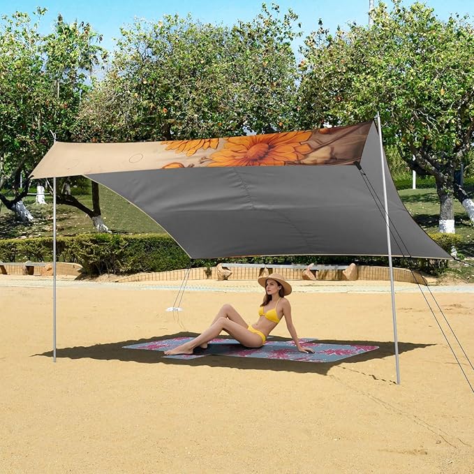 Vintage Sunflower Bee FlowersCamping Sun Shelters 9.2 x 10.5 FT Beach Canopy Tent Sun Shade with Carrying Bag for Camping Trips Fishing Backyard Fun or Picnics 21341511