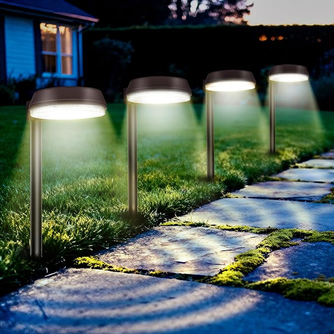 Tall Solar Path Lights Accurate Dark/Light Sensor Pathway Lights Solar PoweredQuick Charge Solar Walkway Lights Outdoor for Landscape Lighting