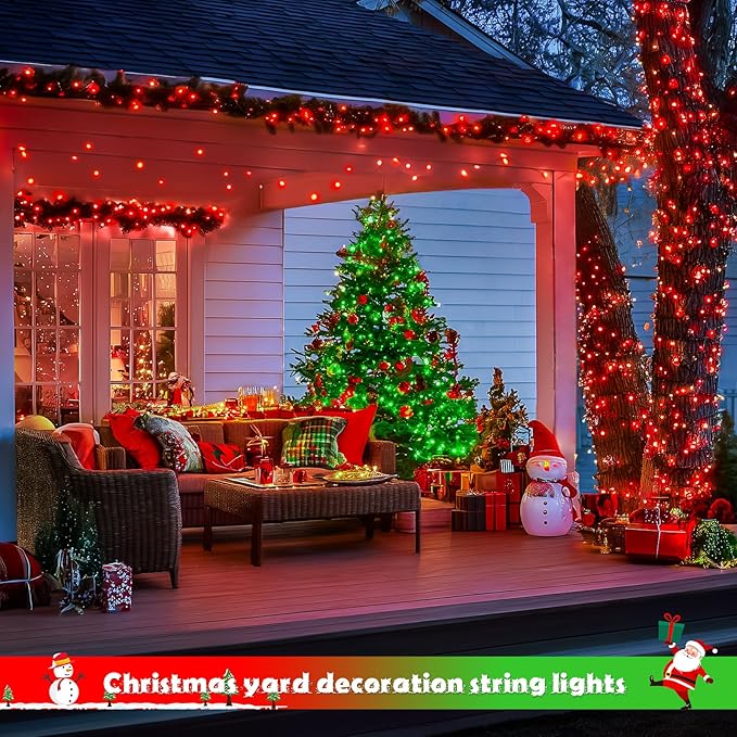 JMEXSUSS 2 Pack Solar String Lights Outdoor Waterproof Total 66 FT 200 LED Solar Christmas Lights Outdoor Twinkle Light for Christmas Tree Outside Garden Yard Xmas Decor Red to Green