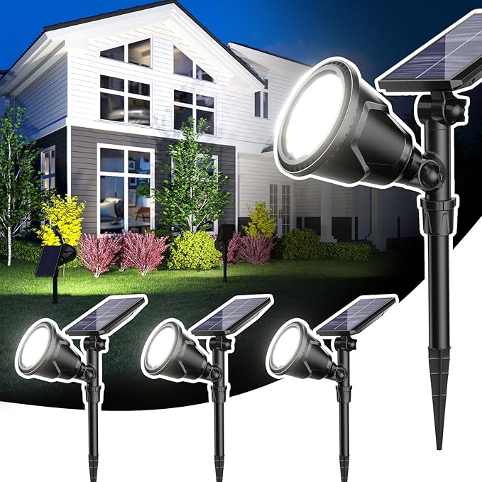 ROSHWEY Solar Outdoor Lights Waterproof Solar Yard Lights 600LM Spot Light Outdoor for Tree Pathway Walkway Driveway Patio (Cool White 4Pack)