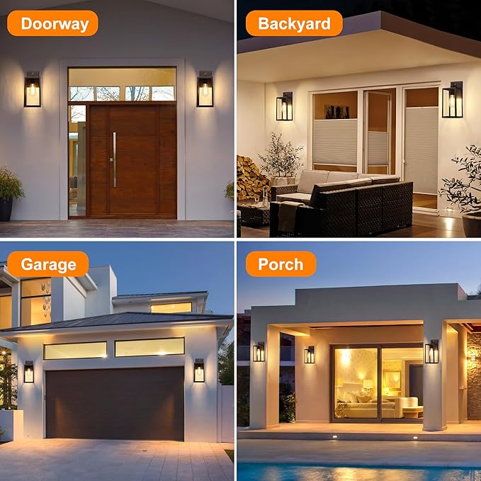PARTPHONER Dusk to Dawn Porch Light Fixtures Black Brushed Gold Exterior Lighting Lamp Sensor Wall Lantern Waterproof Outdoor Wall Sconce for House Doorway Garage 2 Pack