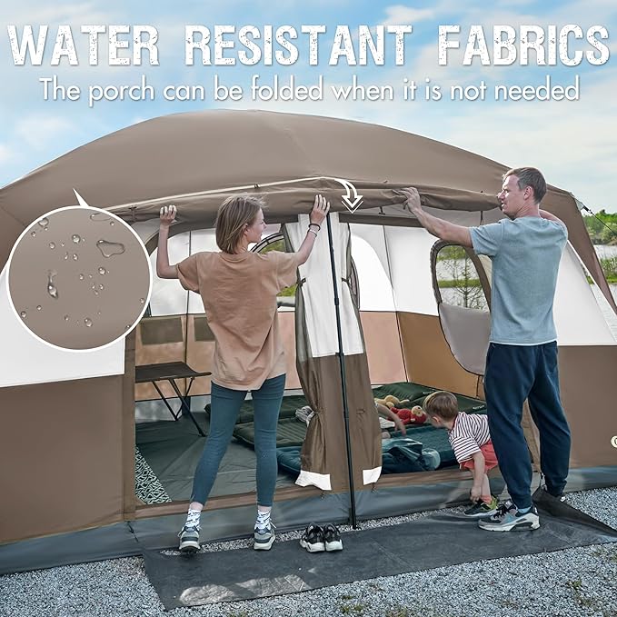 PORTAL 8 Person Tents for Camping Easy Setup Cabin Tent with Large Porch 2 Room Waterproof Family Camping Tent for Outdoor Camping Patio